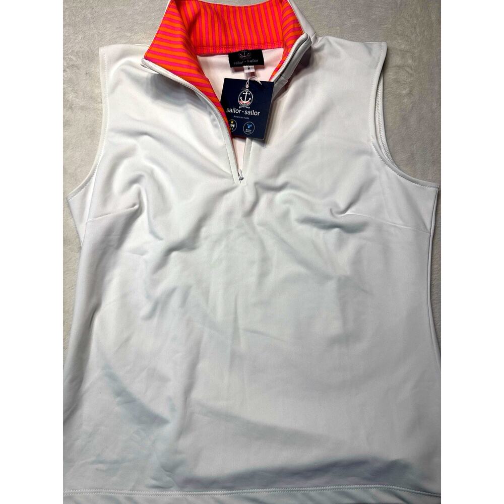 Sailor-Sailor NWT White Sleeveless Mock Neck Pullover Golf Polo Top Size S
